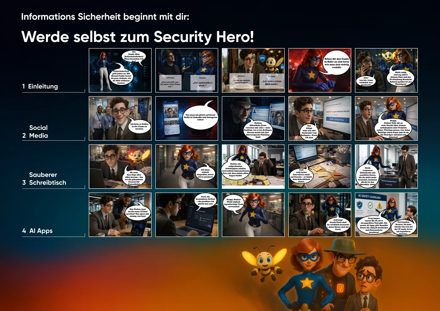 Webguardiola Awareness-Poster im Superhero-Comic-Stil — Beispielmotiv (Deutsch)