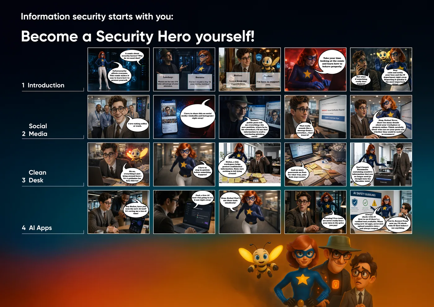 Webguardiola awareness poster in superhero comic style — sample design (English)